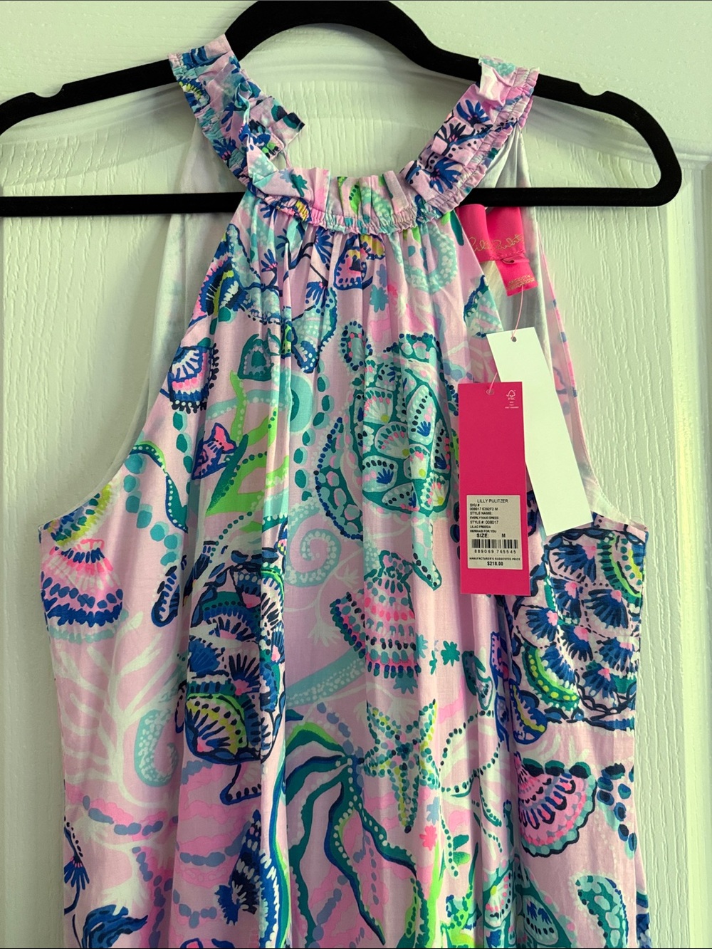 Lilly Pulitzer Pink Halter Maxi One-Piece with Blue & Green Sea Life Print - Picture 3 of 4